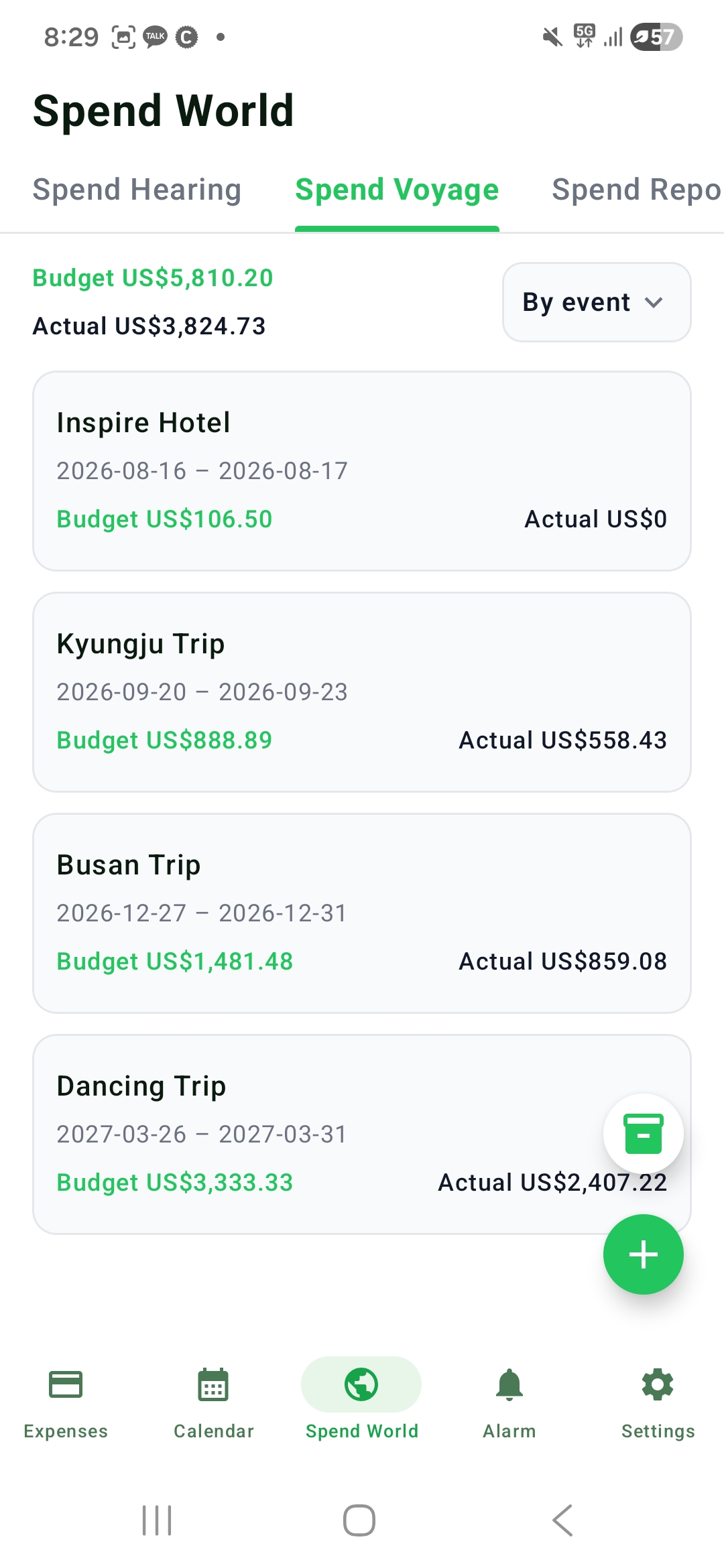 Spend Voyage event list